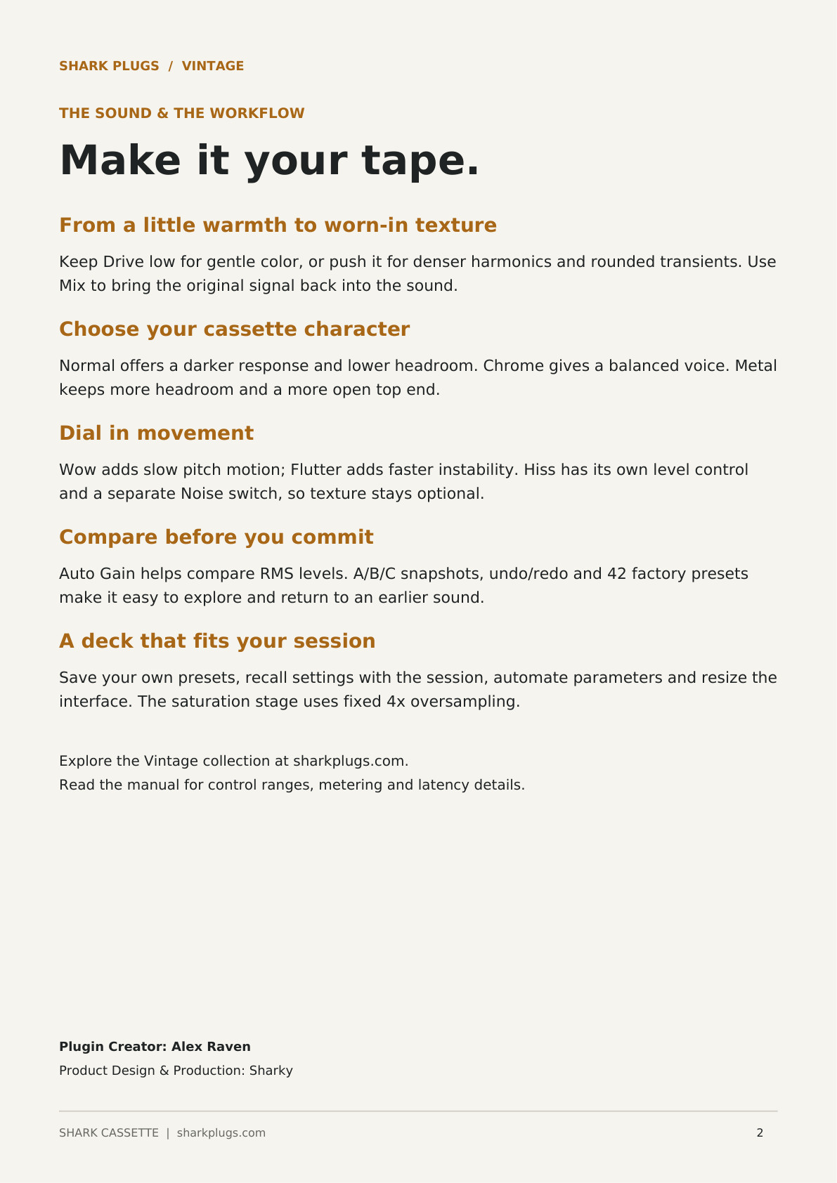 SHARK CASSETTE brochure page 2 of 2