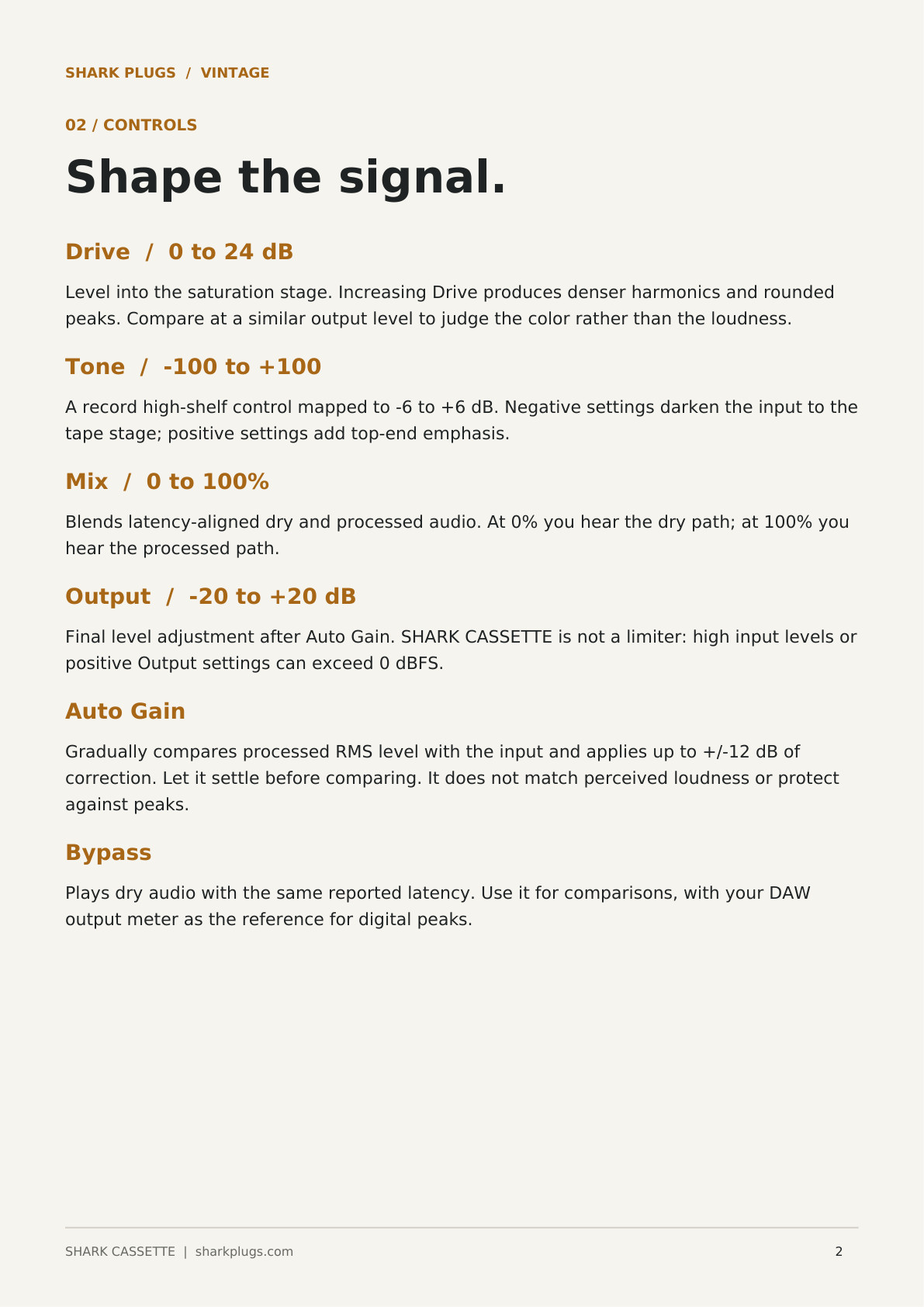 SHARK CASSETTE user manual page 2 of 5