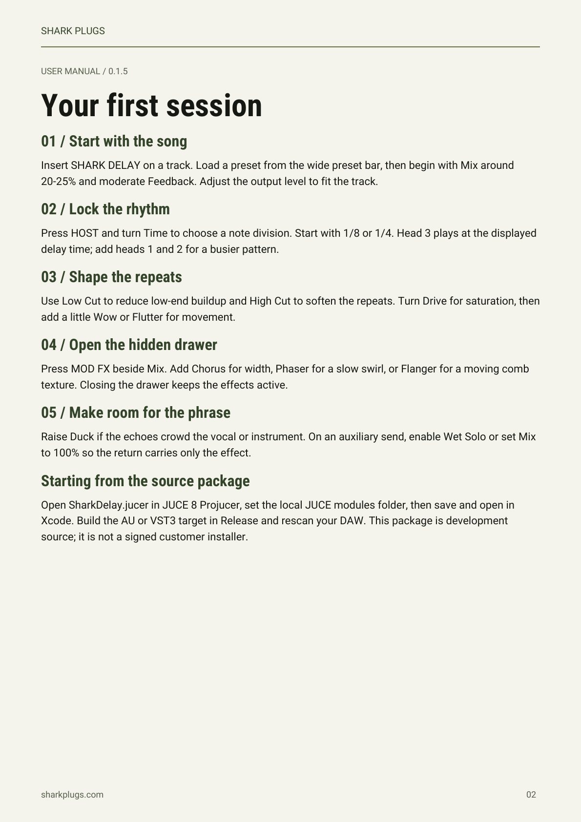 SHARK DELAY user manual page 2 of 8