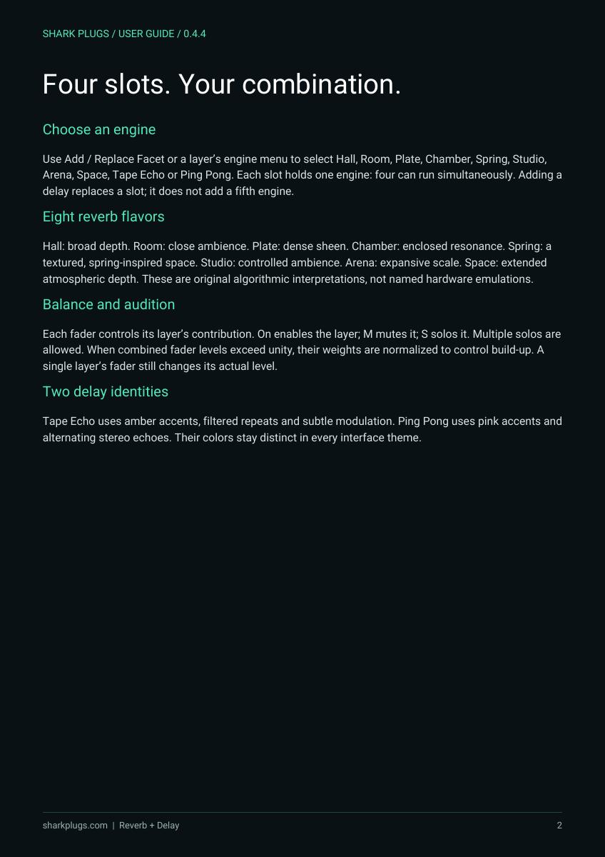 SHARK REVERB user manual page 2 of 8
