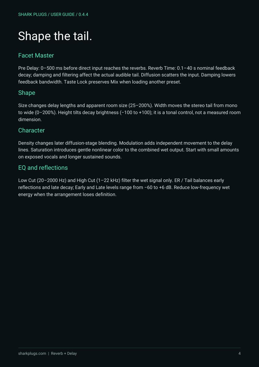 SHARK REVERB user manual page 4 of 8
