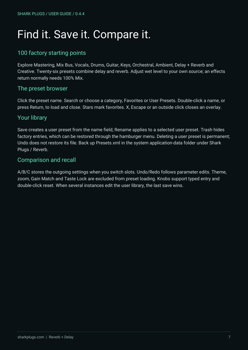SHARK REVERB user manual page 7 of 8