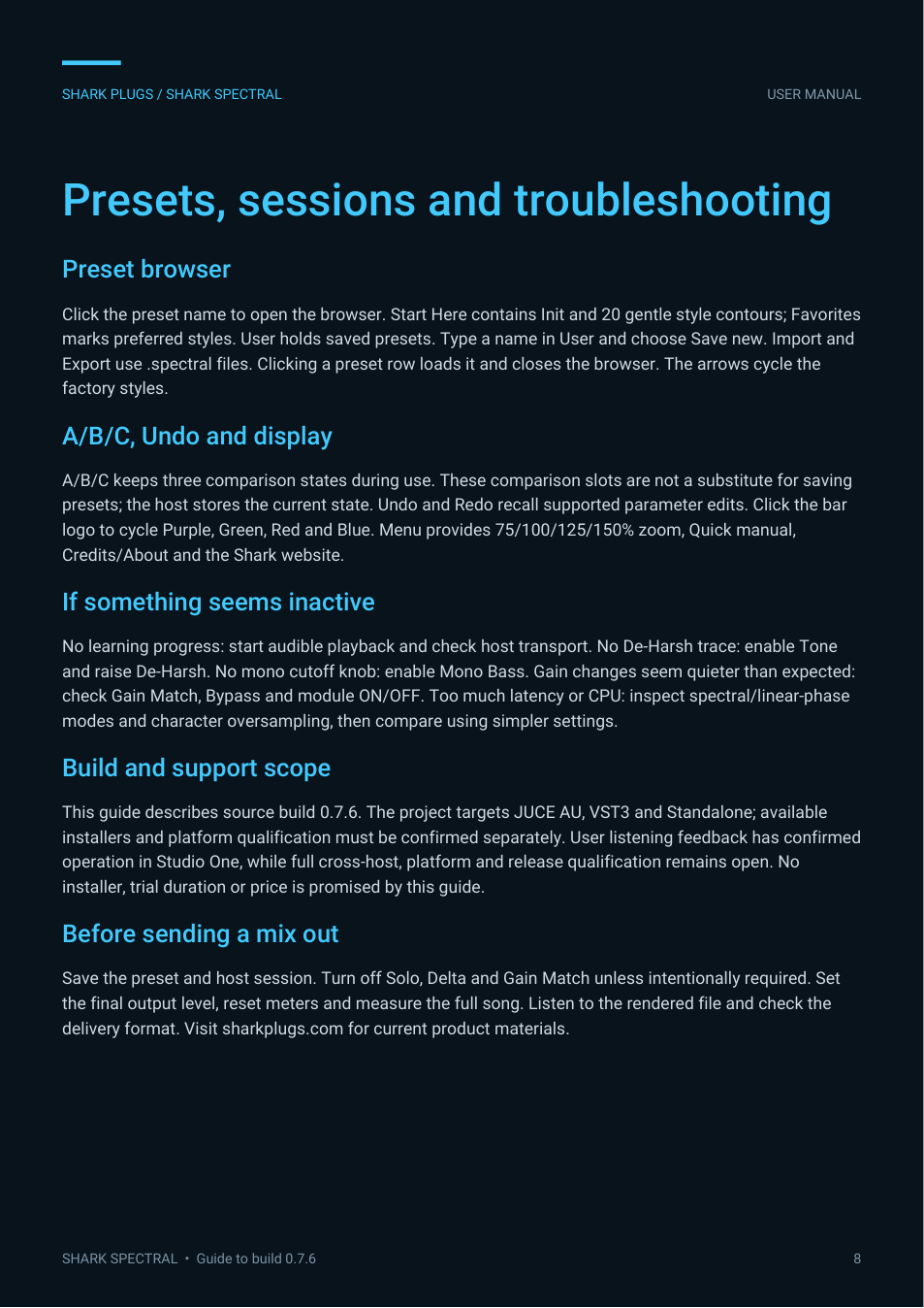 SHARK SPECTRAL user manual page 8 of 8