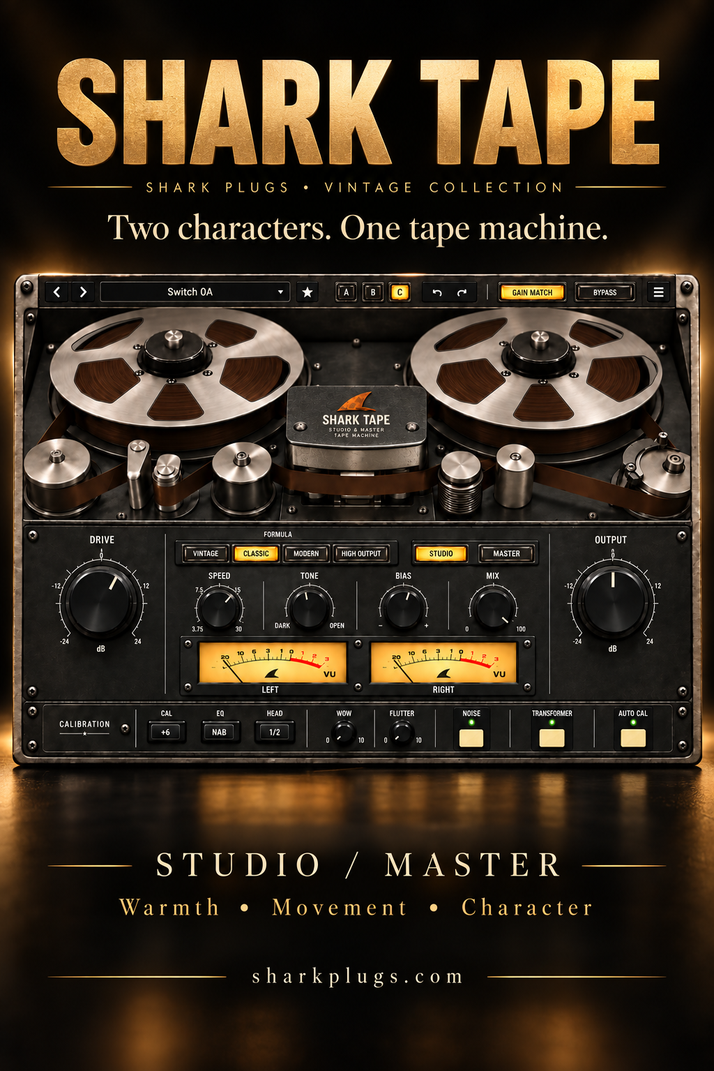 SHARK TAPE poster: Two characters. One tape machine.